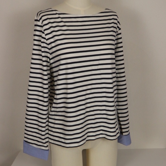 ❌SOLD❌ J. Crew Striped Boat Neck Denim Blouse XL - Picture 2 of 7